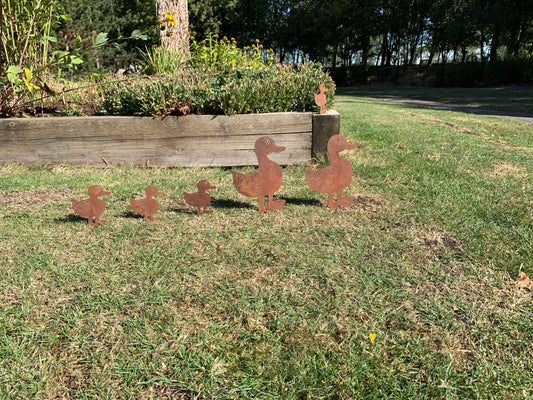 Ducks in a row -Corten Garden Stakes Decoration