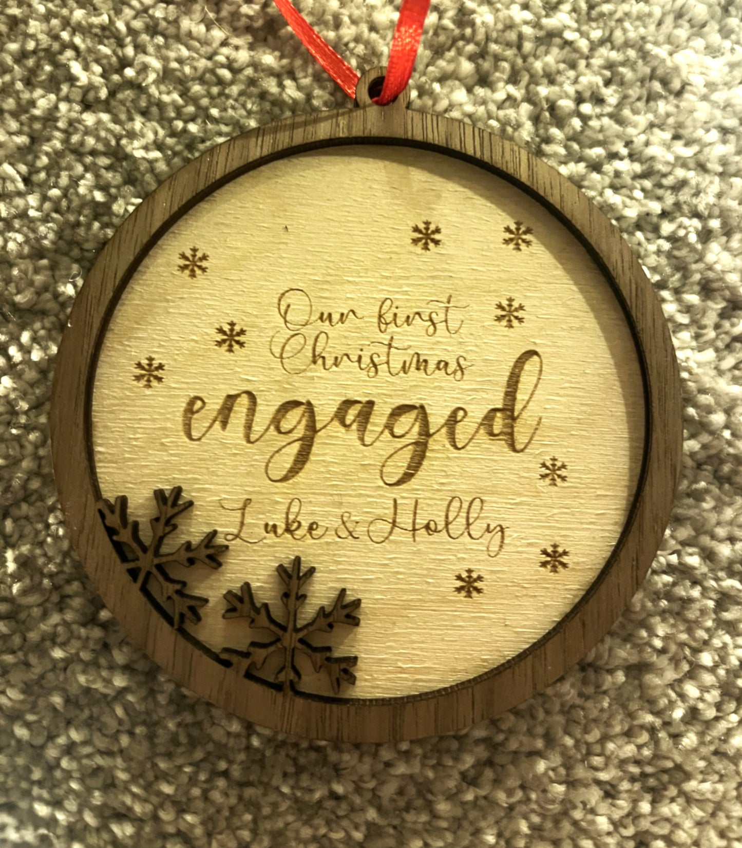 Our First Christmas Engaged - Personalised Wooden Engagement Bauble - Custom Couple's Christmas Decoration Keepsake