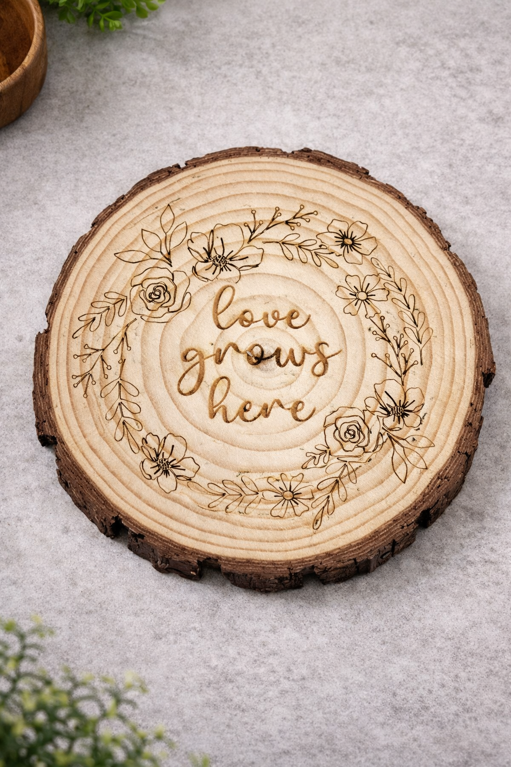 Personalised Laser Engraved Log Slice - Custom engraved Wooden Plaque
