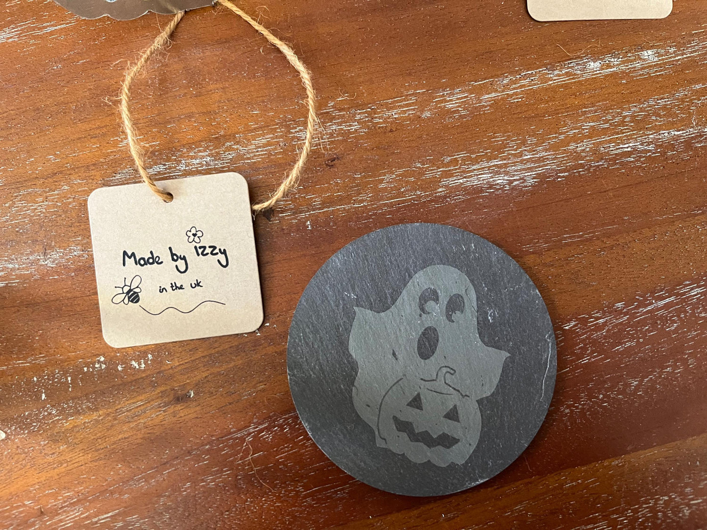 Ghost and Pumpkin Slate Coasters