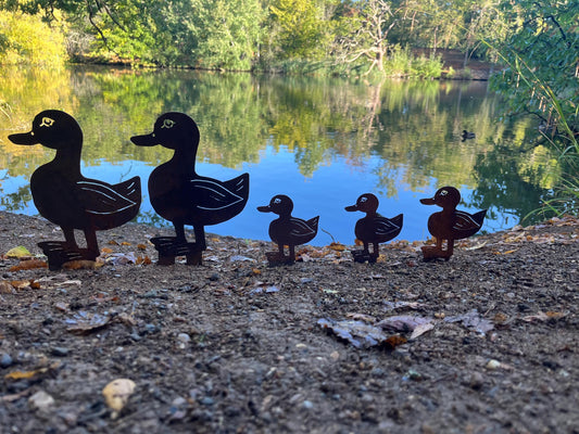 Ducks in a row -Corten Garden Stakes Decoration
