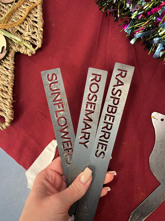 Solid Corten Steel Plant label Tags - Rusted Garden Plant Markers - Metal Herb & Vegetable Tags - Outdoor Garden Stakes