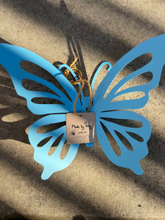 Blue Painted Butterfly Garden Wall Mount Spring Decoration