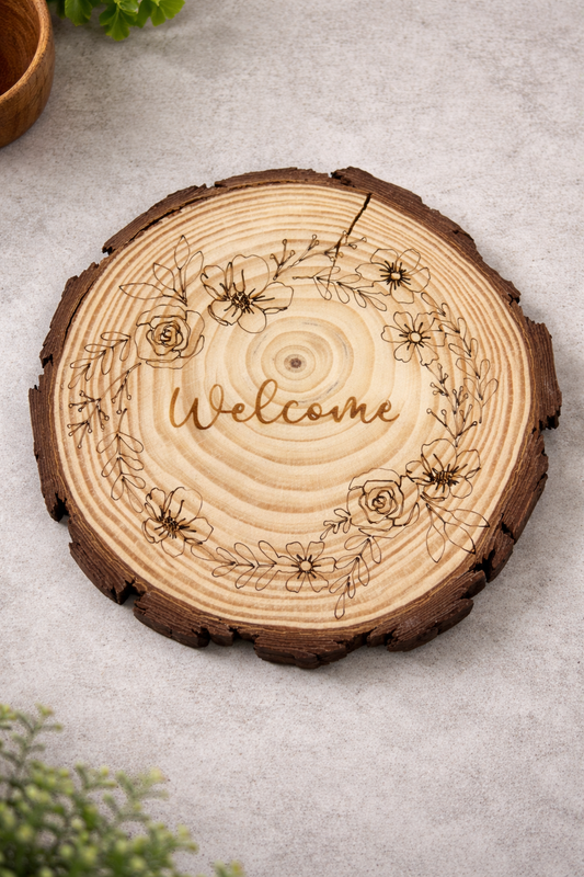 Personalised Laser Engraved Log Slice-  Custom engraved Wooden Plaque