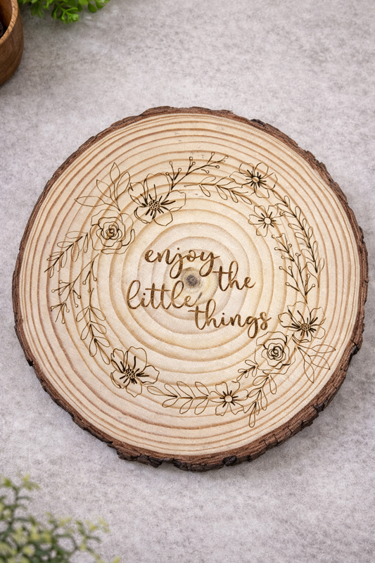 Personalised Laser Engraved Log Slice-  Custom engraved Wooden Plaque